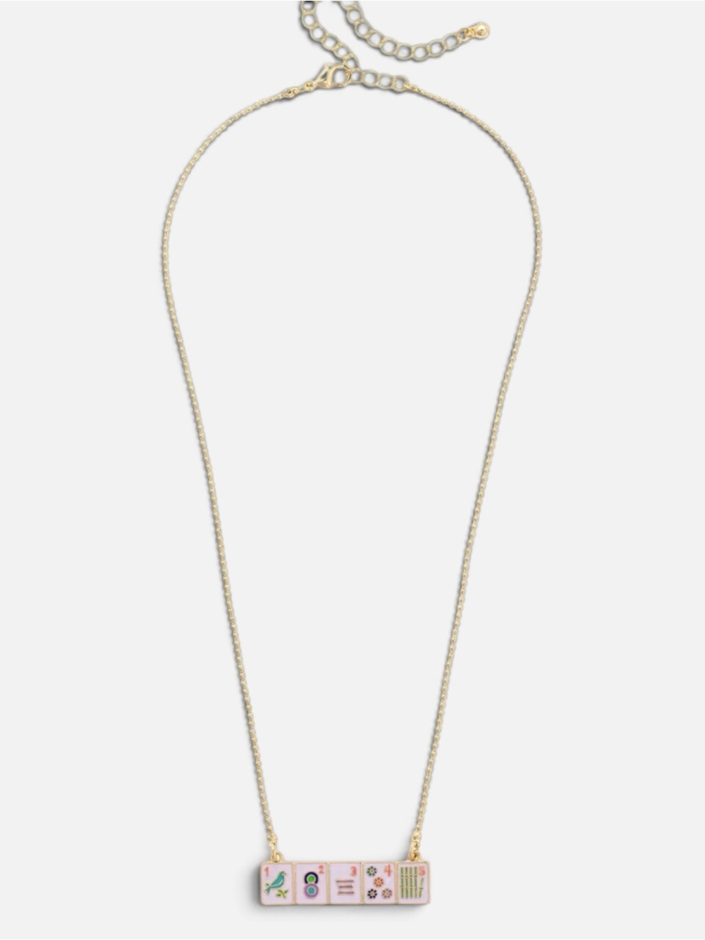 Gold-Tone Mahjong Tile Pendant Necklace